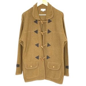 Vintage Northern Isles Brown Tan 100% Wool Toggle Sweater Coat | Medium